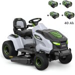 Pack tracteur tondeuse autoporte  jection latrale et mulching, 4 batteries 10ah et chargeur rapide ...