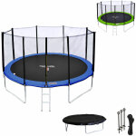 Happy garden - pack premium trampoline 370cm r�versible bleu / vert perth + filet, �chelle, b�che et ...
