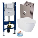 Pack wc bati - support geberit duofix + wc suspendu sans bride livea bello + abattant soft close + plaque ...