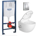 Grohe pack wc bâti - support rapid sl + wc sans bride avec fonction bidet thermostatique + plaque chrome ... Grohe pack wc bâti - support rapid sl + wc sans bride avec fonction bidet thermostatique + plaque chrome ...