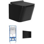 Pack wc suspendu en c�ramique noir mat avec option b�ti - support et plaque de d�clenchement ronde - ...