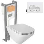 Jacob delafon - pack wc suspendu sans bride modern life + abattant + bti - support + plaque ronde blanche ...