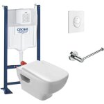 Jacob delafon - pack wc suspendu sans bride struktura + bati - support grohe + plaque start blanc + porte ...