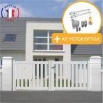 Packit - portail aluminium battant ajour� en kit + motorisation dimensions l. 3000 (entre piliers) x ...