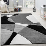 Paco home ? tapis moderne g�om�trique noir et blanc 120x170 cm ? 100% polypropyl�ne ? hauteur de poils ...