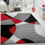 Paco home - crateur tapis moderne gomtrique motif dcoupe des contours en rouge noir gris 200x290 ...