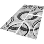 Paco home - descente de lit tapis design  contours motif lign mouchet gris noir crme 2x 80x150 / ...
