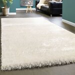 Paco home - l�gant tapis shaggy poils hauts uni moelleux brillant en blanc cr�me 80x150 cm