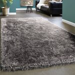 Paco home - l�gant tapis shaggy poils hauts uni moelleux brillant en gris gris clair 60x100 cm