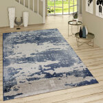 Poils ras tapis look us� motif ornemental bleu jean moderne gris bleu 120x170 cm - paco home