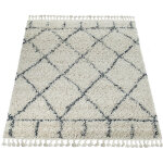 Paco home - salon tapis shaggy poils longs moderne motif � losanges carreaux cr�me bleu 120x170 cm