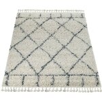 Salon tapis shaggy poils longs moderne motif  losanges carreaux crme bleu 60x100 cm - paco home