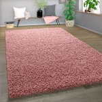 Paco home - shaggy tapis poils hauts poils longs haute qualit� haut densit� de fil uni pastel rose 160x220 ...