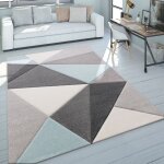 Paco home ? tapis shaggy 120x170 cm ? motif triangles pastel gris turquoise ? 100% polypropyl�ne ? �paisseur ...