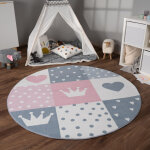 Paco home - tapis chambre enfant bebe fille garcon antid�rapant arc - en - ciel coeur pois 120 cm rond, ...