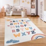 Paco home - tapis chambre enfant bebe fille garcon antid�rapant arc - en - ciel coeur pois 120x160 cm, ...