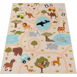 Tapis chambre fille garcon jungle singe motif lion antidrapant crme vert jaune 120x160 cm - paco home ...