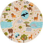 Paco home - tapis chambre fille garcon jungle singe motif lion antidrapant crme vert jaune 160 cm rond ...
