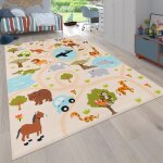 Paco home - tapis chambre fille garcon jungle singe motif lion antidrapant crme vert jaune 200 cm rond ...
