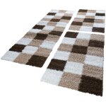 Paco home tapis de contour de lit de couloir poils longs carreaux gris noir blanc 3 pcs 2x 70x140 / 1x ...