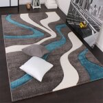 Paco home ? tapis enfant � motifs carr�s turquoise et gris 120x170 cm ? 100% polypropyl�ne ? hauteur ...