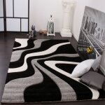 Tapis de créateur aux contours découpés motif vagues en gris noir blanc 60x110 cm - paco home Tapis de créateur aux contours découpés motif vagues en gris noir blanc 60x110 cm - paco home