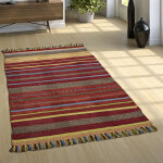 Paco home tapis de cr�ateur tapis tiss� kilim tiss� main 100 % coton moderne ray� color� 160x220 cm