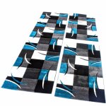 Paco home - tapis descente de lit avec motifs  carreaux turquoise gris noir blanc 3 pcs 2x 60x110 1x ...
