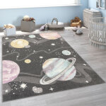 Paco home - tapis enfant tapis chambre enfant fille garcon espace plan�te etoiles anthracite 80x150 cm ...