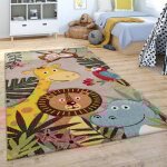 Paco home - tapis enfant tapis chambre enfant fille garcon moderne motif animal jungle beige 133 cm carr ...