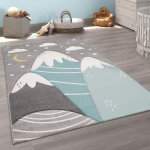 Paco home - tapis enfant tapis chambre enfant fille garcon montagne etoile nuage gris bleu 133 cm carr� ...