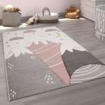 Paco home - tapis enfant tapis chambre enfant fille garcon motif montagne etoile nuage rose 140x200 cm ...