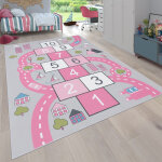 Tapis pour enfant chambre d'enfant, tapis de jeu motif rues, marelle, rose 80x150 cm - paco home