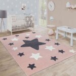 Paco home tapis enfant tapis moderne chambre enfant couleurs pastel avec motifs �toiles 80x150 cm, pink ...