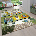Paco home tapis pour enfant poils ras chambre enfant avec motifs animaux et jungle 120 cm rond, vert ...