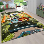 Paco home tapis pour enfant poils ras chambre enfant avec motifs animaux et jungle 200x290 cm, vert 6 ...