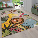 Paco home - tapis pour enfant poils ras chambre enfant avec motifs animaux et jungle 80x150 cm, beige ...