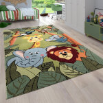 Paco home tapis pour enfant poils ras chambre enfant avec motifs animaux et jungle vert, 120 cm rond