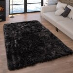 Tapis de salon fausse fourrure imitation shaggy coussins de sol forme c?ur rond 40x60 cm, noir - paco ...