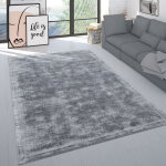 Paco home - tapis fait main haut de gamme uni poils ras moderne m�lange de mati�res en gris 80x150 cm ...