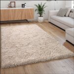 Paco home - tapis poils hauts moelleux moderne shaggy style flokati confortable uni beige 120x160 cm