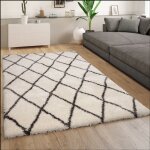 Paco home - tapis poils hauts moelleux moderne shaggy style flokati motif losange cr�me 160x230 cm