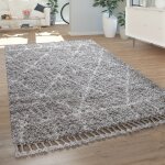 Paco home tapis � poils longs gris salon motif oriental style berb�re doux shaggy 120x170 cm