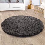 Paco home tapis poils longs salon shaggy fausse fourrure fourrure moelleux gris anthracite 160 cm rond ...