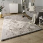 Paco home - tapis poils longs tapis de salon shaggy imitation fourrure lapin moelleux 60x100 cm, gris ...