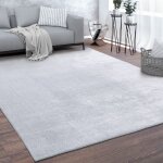 Paco home tapis de salon poils ras lavable monochrome style moderne gris 80 cm rond