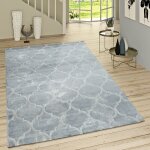 Paco home tapis poils ras moderne motif marocain gris 120x170 cm