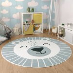 Tapis rond chambre enfant bebe tte de lion tte d'ours lavable en machine 100 cm rond, gris 2 - paco ...