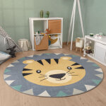 Paco home tapis rond chambre enfant bebe tte de lion tte d'ours lavable en machine 120 cm rond, multicolore ...