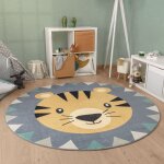 Paco home - tapis rond chambre enfant bebe t�te de lion t�te d'ours lavable en machine 160 cm rond, multicolor ...